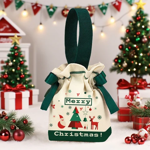 Christmas canvas gift bags, packaging detail