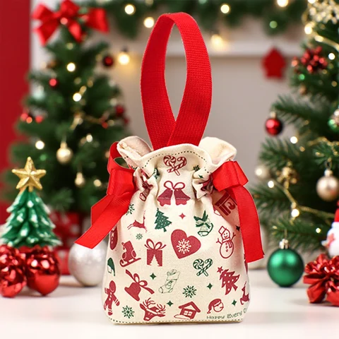 Christmas canvas gift bags, packaging detail