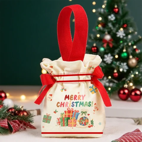 Christmas canvas gift bags, packaging detail
