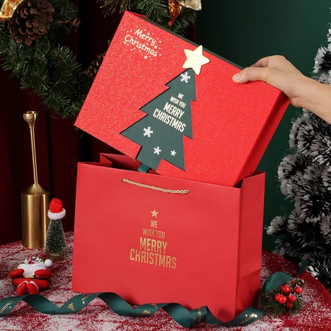 Christmas tree opening gift boxes, packaging detail