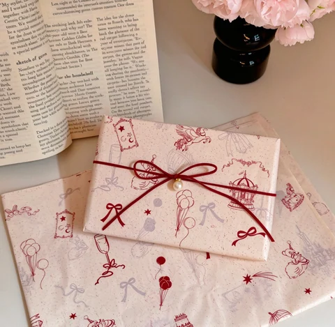 Carousel-print wrapping paper, packaging detail