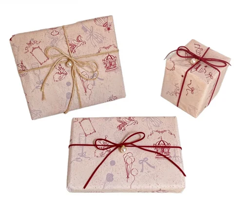 Carousel-print wrapping paper, packaging detail