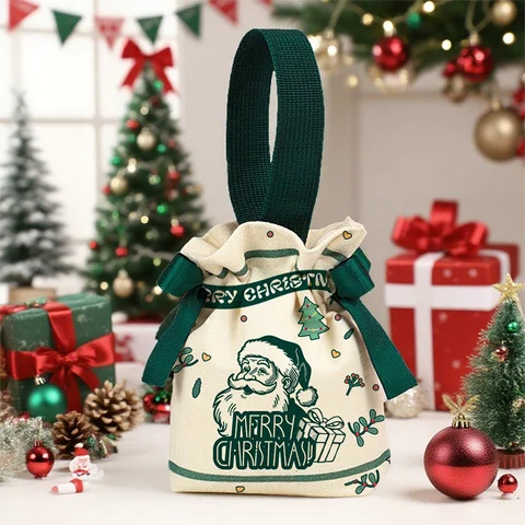 Christmas canvas gift bags, packaging detail