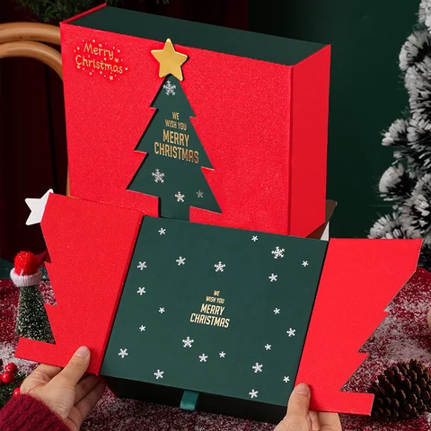 Christmas tree opening gift boxes, packaging detail