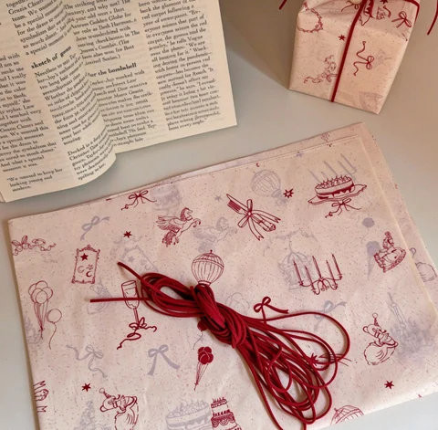 Carousel-print wrapping paper, packaging detail